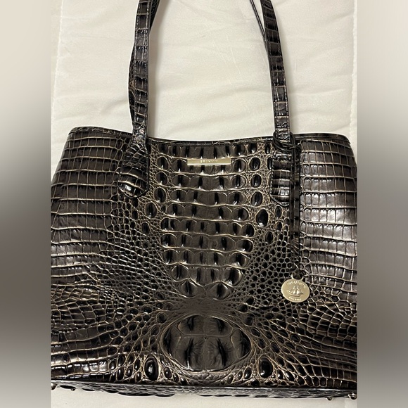 BRAHMIN JULIAN GRAPHITE W GOLD ACCT-MELBOURNE CROC EMBOSSED LEATHER SHOULDER BAG - Picture 3 of 15
